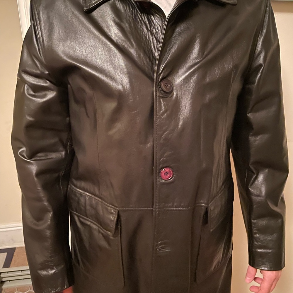 Black Long Authentic Leather Jacket - image 2